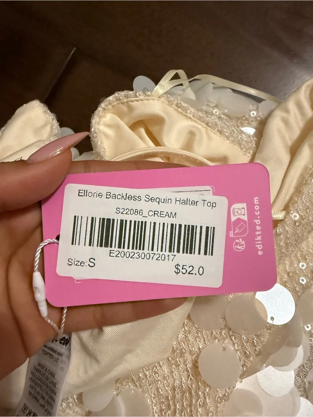 Edikted Ivory Sequin Halter Dress